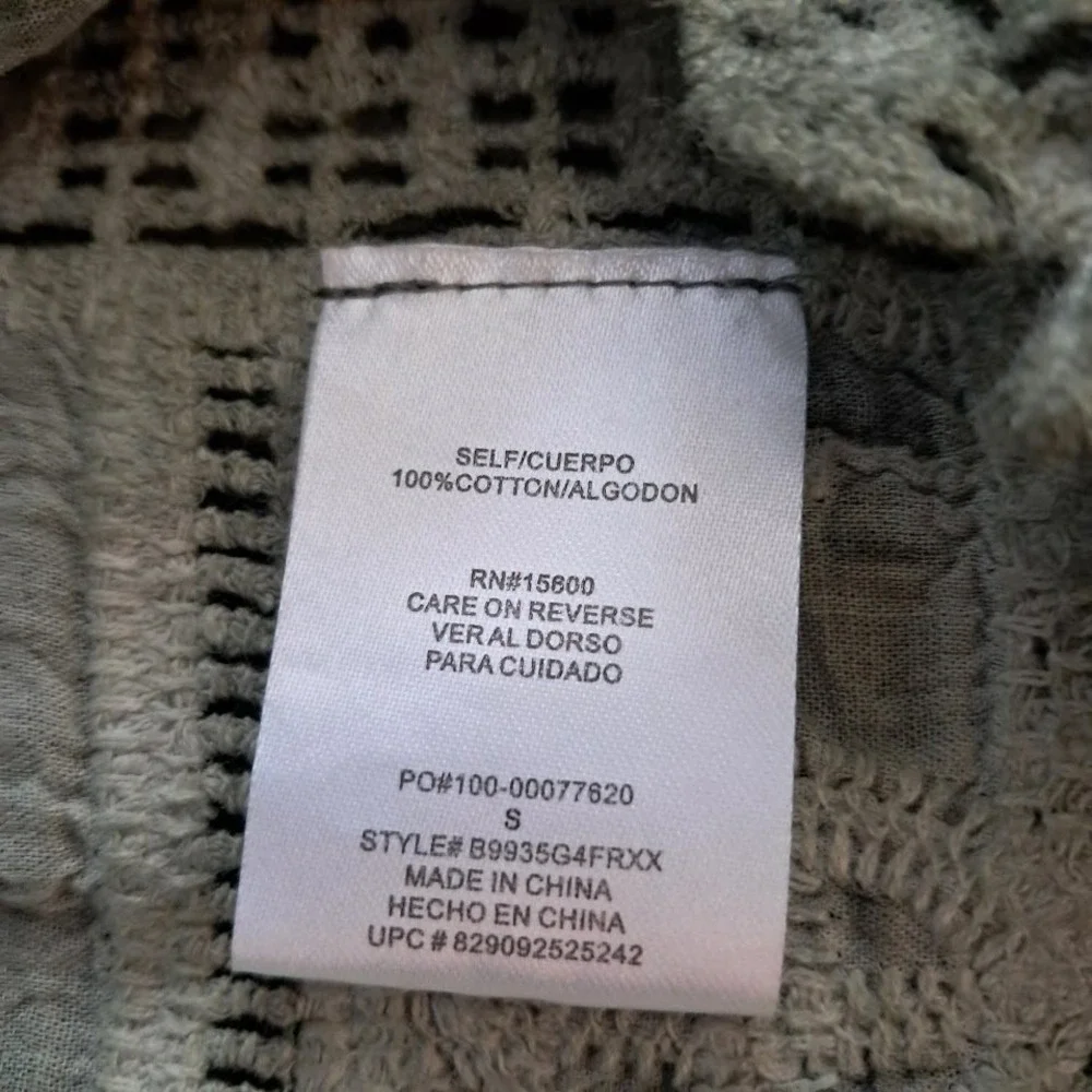 DEMOCRACY S Sage Green Mineral Wash Embroidered Smock‎ Top Boho Hippie Funky